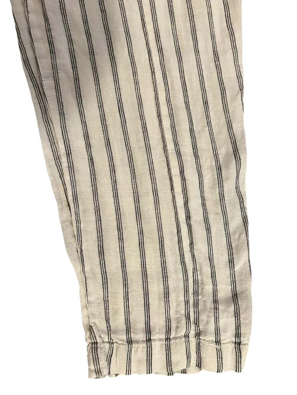 Quince 100% European Linen Tapered Ankle Pull On Pants M Coastal Stripe Pockets